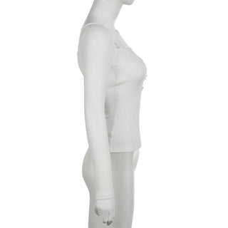 Cutout Lace Stitching Square Collar Top