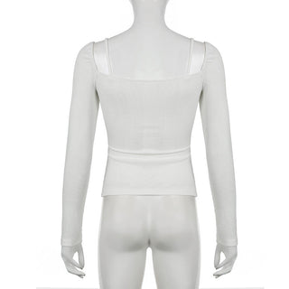 Cutout Lace Stitching Square Collar Top