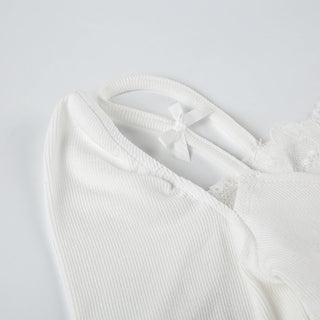 Cutout Lace Stitching Square Collar Top