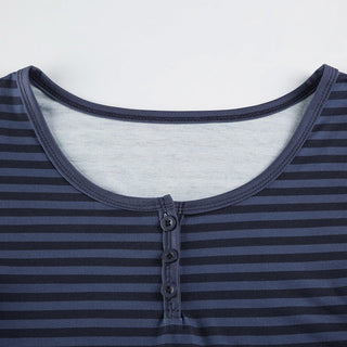 Retro Three-Button Striped Long Sleeve Top