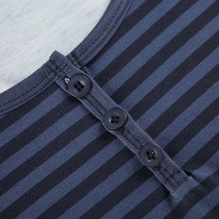 Retro Three-Button Striped Long Sleeve Top