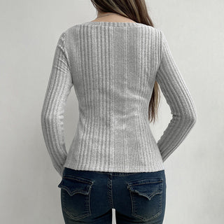 U-Collar Waist-Tight Button Cardigan Top