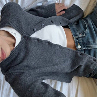 Pure Color Long Sleeve Wool Cardigan