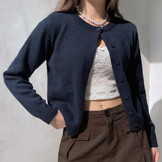 Pure Color Long Sleeve Wool Cardigan