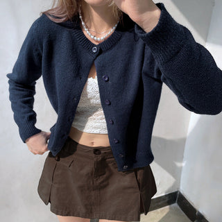 Pure Color Long Sleeve Wool Cardigan