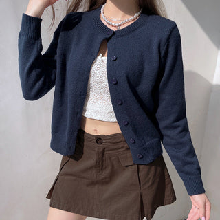 Pure Color Long Sleeve Wool Cardigan