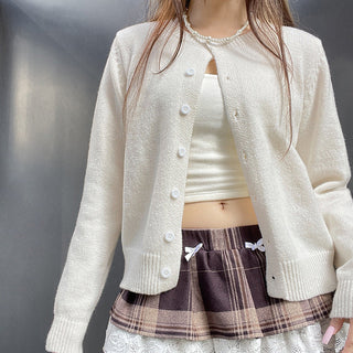 Pure Color Long Sleeve Wool Cardigan