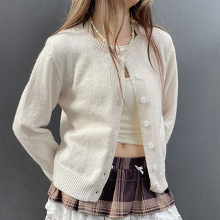 Pure Color Long Sleeve Wool Cardigan
