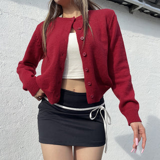 Pure Color Long Sleeve Wool Cardigan