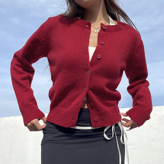 Pure Color Long Sleeve Wool Cardigan