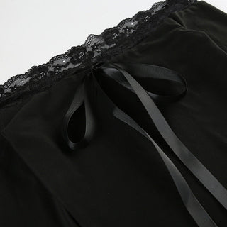 Lace Off-Shoulder Bow Long Sleeve Top