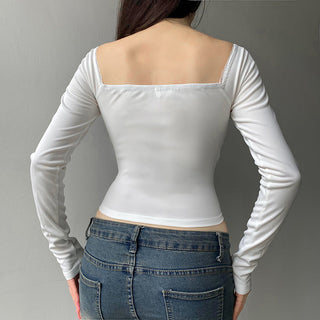 Twisted Lace Square Collar Slim Top