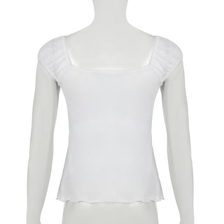 White Lace Bow Short Sleeve Top