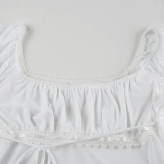 White Lace Bow Short Sleeve Top