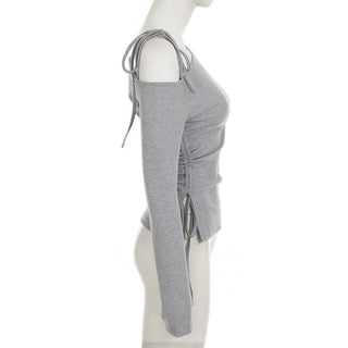 Diagonal Collar Self-Tie Pleated Top