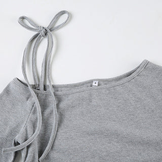 Diagonal Collar Self-Tie Pleated Top