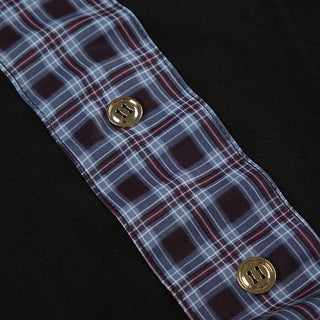 Plaid Lace-Up Bow Knit Top