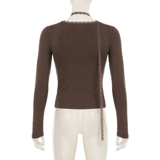 Lace Stitching Button Scarf Top