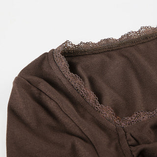 Lace Stitching Button Scarf Top