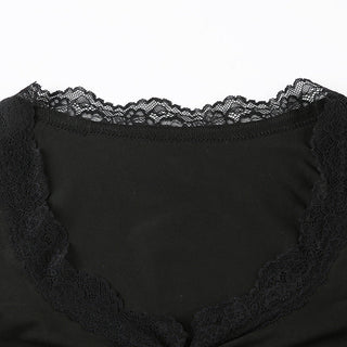 Lace Edge V-Neck Pleated Long Sleeve Top