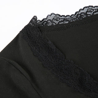 Lace Edge V-Neck Pleated Long Sleeve Top