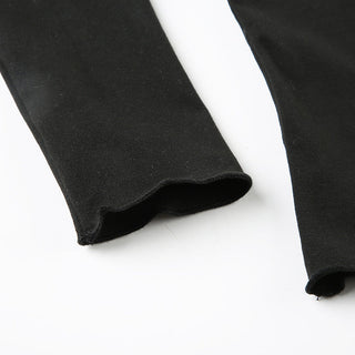 Lace Edge V-Neck Pleated Long Sleeve Top