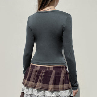Contrast Color Fake Two-Piece U-Collar Top