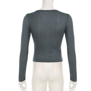 Contrast Color Fake Two-Piece U-Collar Top