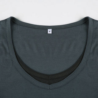 Contrast Color Fake Two-Piece U-Collar Top
