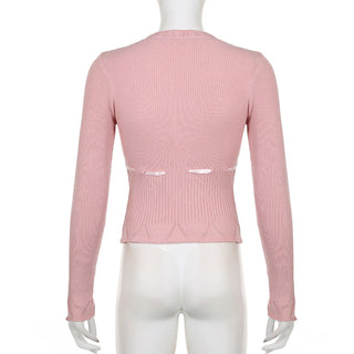 Lace Stitching Bow Bandage Knit Top