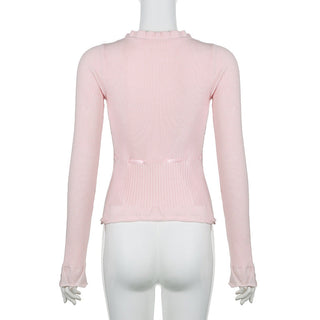 Lace Stitching Bow Bandage Knit Top