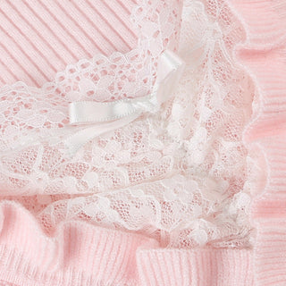 Lace Stitching Bow Bandage Knit Top