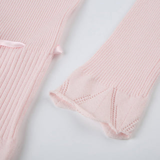 Lace Stitching Bow Bandage Knit Top