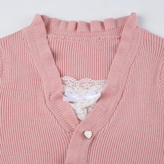 Lace Stitching Bow Bandage Knit Top