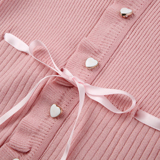 Lace Stitching Bow Bandage Knit Top