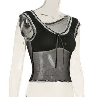 Mesh See-Through Lace-Up Top
