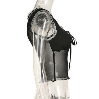 Mesh See-Through Lace-Up Top