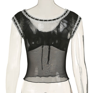 Mesh See-Through Lace-Up Top