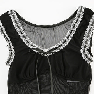 Mesh See-Through Lace-Up Top