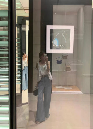 Square Collar Lace Tops