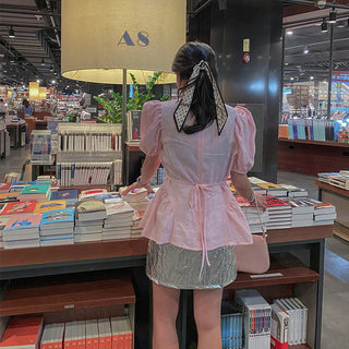 Chiffon Puff Sleeve Bandage Tops