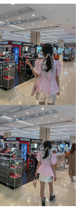 Chiffon Puff Sleeve Bandage Tops