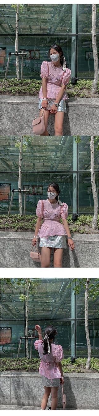 Chiffon Puff Sleeve Bandage Tops