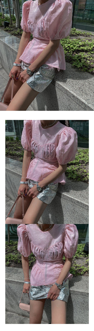 Chiffon Puff Sleeve Bandage Tops