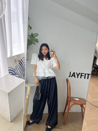 Doll Round Neck Puff Sleeve Tops