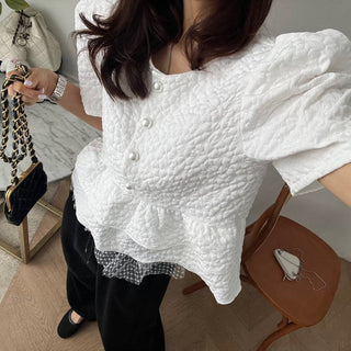 Doll Round Neck Puff Sleeve Tops