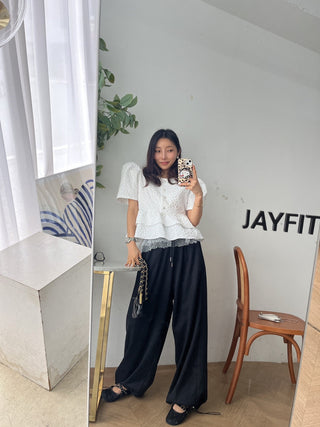 Doll Round Neck Puff Sleeve Tops