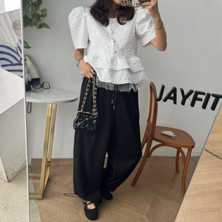 Doll Round Neck Puff Sleeve Tops