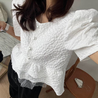 Doll Round Neck Puff Sleeve Tops