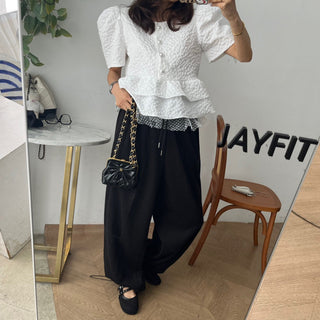 Doll Round Neck Puff Sleeve Tops